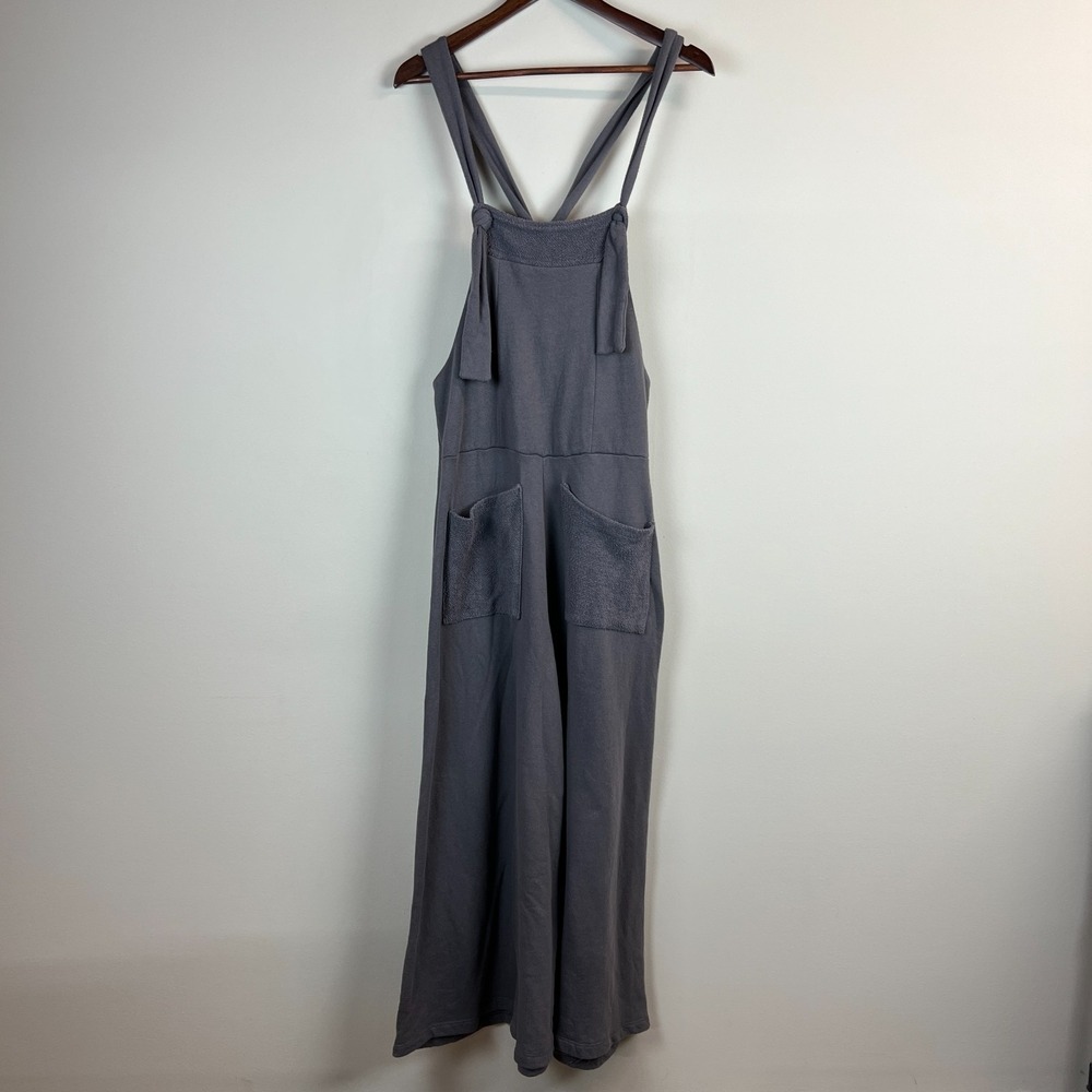 Bucket List Overalls Womens Small Gray French Terry Slouchy Jumpsuit Wide Baggy